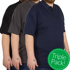 Clearance Bigdude 3 Pack Plain Polo Shirts Black/Charcoal/Navy Polo Shirts