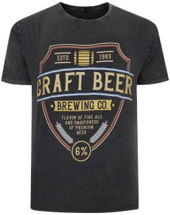 Outlet Bigdude Acid Wash Craft Beer Print T-Shirt Washed Black T-shirts
