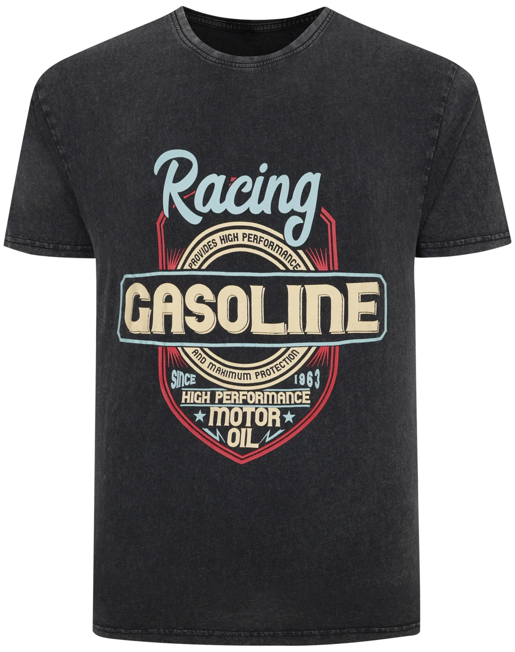 Outlet Bigdude Acid Wash Gasoline Print T-Shirt Washed Black Tall T-shirts