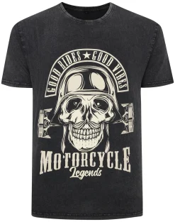 Sale Bigdude Acid Wash Skull Print T-Shirt Washed Black Tall T-shirts