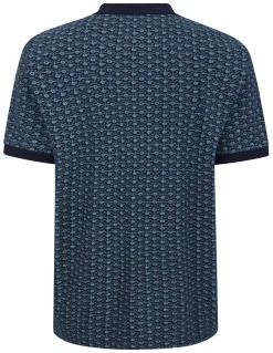 Clearance Bigdude AOP Geometric Zipped Polo Navy Polo Shirts