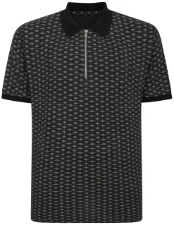 New Bigdude AOP Geometric Zipped Polo Charcoal Tall Polo Shirts
