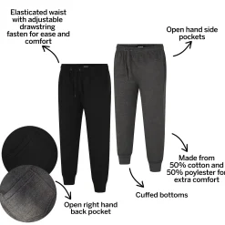 Online Bigdude Basic Cuffed Joggers Twin Pack Black/Charcoal Sweatpants