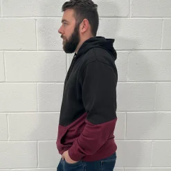 Sale Bigdude Block Panel Hoody Black/Burgundy Tall Hoodies