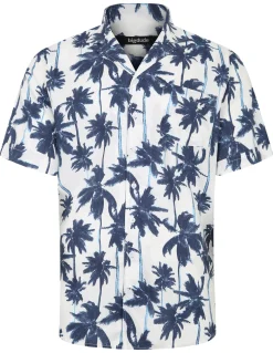 Clearance Bigdude Blue Palms Viscose Relaxed Collar Shirt White Casual Shirts