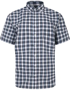 Fashion Bigdude Button Down Collar Checked Shirt Navy/Light Blue Casual Shirts