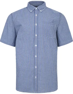 Outlet Bigdude Button Down Collar Checked Shirt Royal Blue/White Tall Casual Shirts