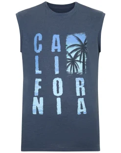 Hot Bigdude California Print Sleeveless T-Shirt Dark Denim Tank Tops|T-shirts