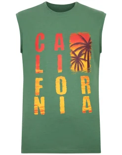 Online Bigdude California Print Sleeveless T-Shirt Deep Green Tank Tops|T-shirts
