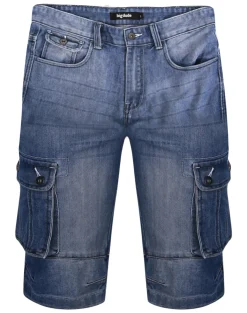 Fashion Bigdude Cargo Denim Shorts Mid Wash Shorts