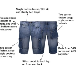 Fashion Bigdude Cargo Denim Shorts Mid Wash Shorts