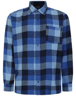 New Bigdude Checked Flannel Long Sleeve Shirt Blue/Navy Casual Shirts