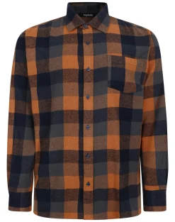 Best Bigdude Checked Flannel Long Sleeve Shirt Orange/Navy Casual Shirts