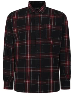 Best Bigdude Checked Flannel Long Sleeve Shirt Burgundy/Black Casual Shirts
