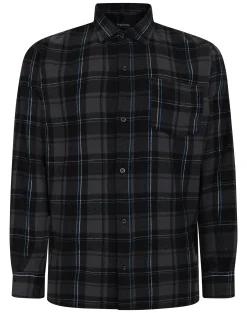Sale Bigdude Checked Flannel Long Sleeve Shirt Charcoal/Blue Tall Casual Shirts