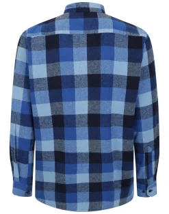 Hot Bigdude Checked Flannel Long Sleeve Shirt Blue/Navy Tall Casual Shirts
