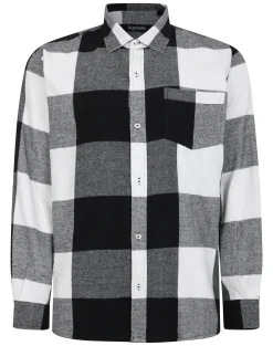 Hot Bigdude Checked Flannel Long Sleeve Shirt Black/White Tall Casual Shirts