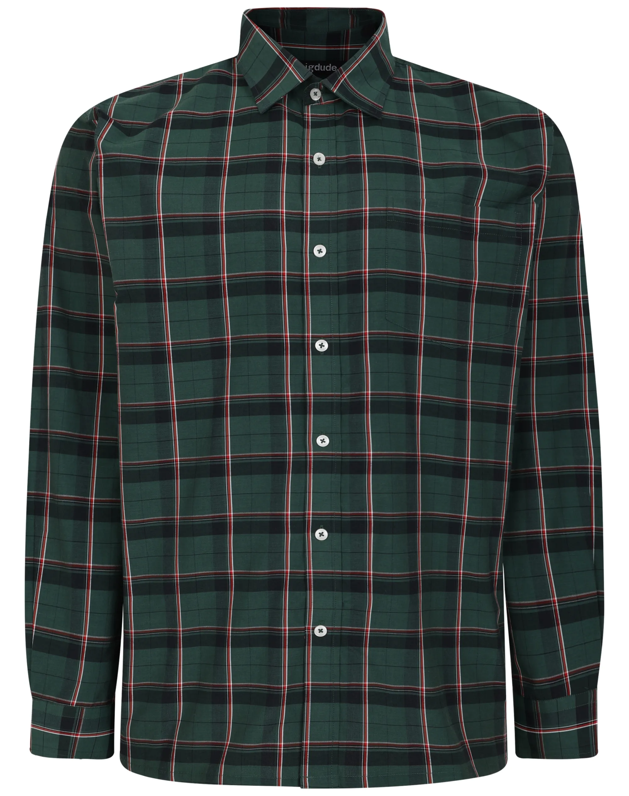 Clearance Bigdude Checked Poplin Long Sleeve Shirt Green/Red Casual Shirts