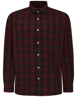 Discount Bigdude Checked Poplin Long Sleeve Shirt Red Space Cherry/Navy Casual Shirts
