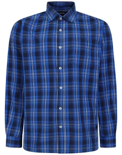 Fashion Bigdude Checked Poplin Long Sleeve Shirt Blue/Navy Casual Shirts