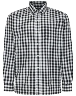 Fashion Bigdude Checked Poplin Long Sleeve Shirt Black/White Tall Casual Shirts