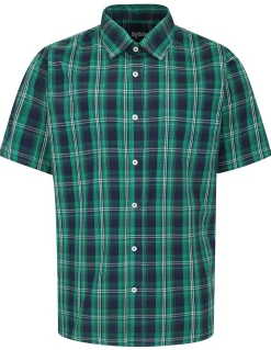 Sale Bigdude Checked Poplin Short Sleeve Shirt Green/Navy Casual Shirts