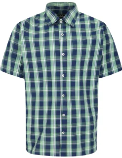 Discount Bigdude Checked Poplin Short Sleeve Shirt Light Green/Navy Casual Shirts