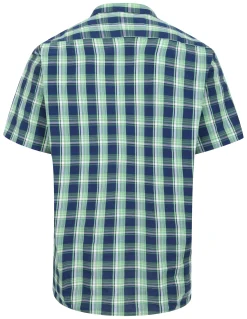 Discount Bigdude Checked Poplin Short Sleeve Shirt Light Green/Navy Casual Shirts