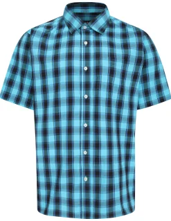 Sale Bigdude Checked Poplin Short Sleeve Shirt Turquoise/Black Casual Shirts