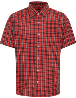 Fashion Bigdude Checked Poplin Short Sleeve Shirt Pepper Red/Black Tall Casual Shirts