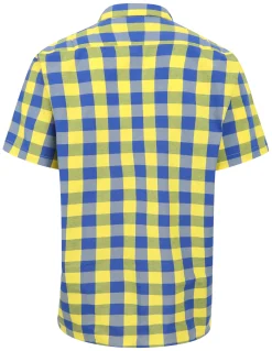 Outlet Bigdude Checked Poplin Short Sleeve Shirt Yellow/Blue Tall Casual Shirts