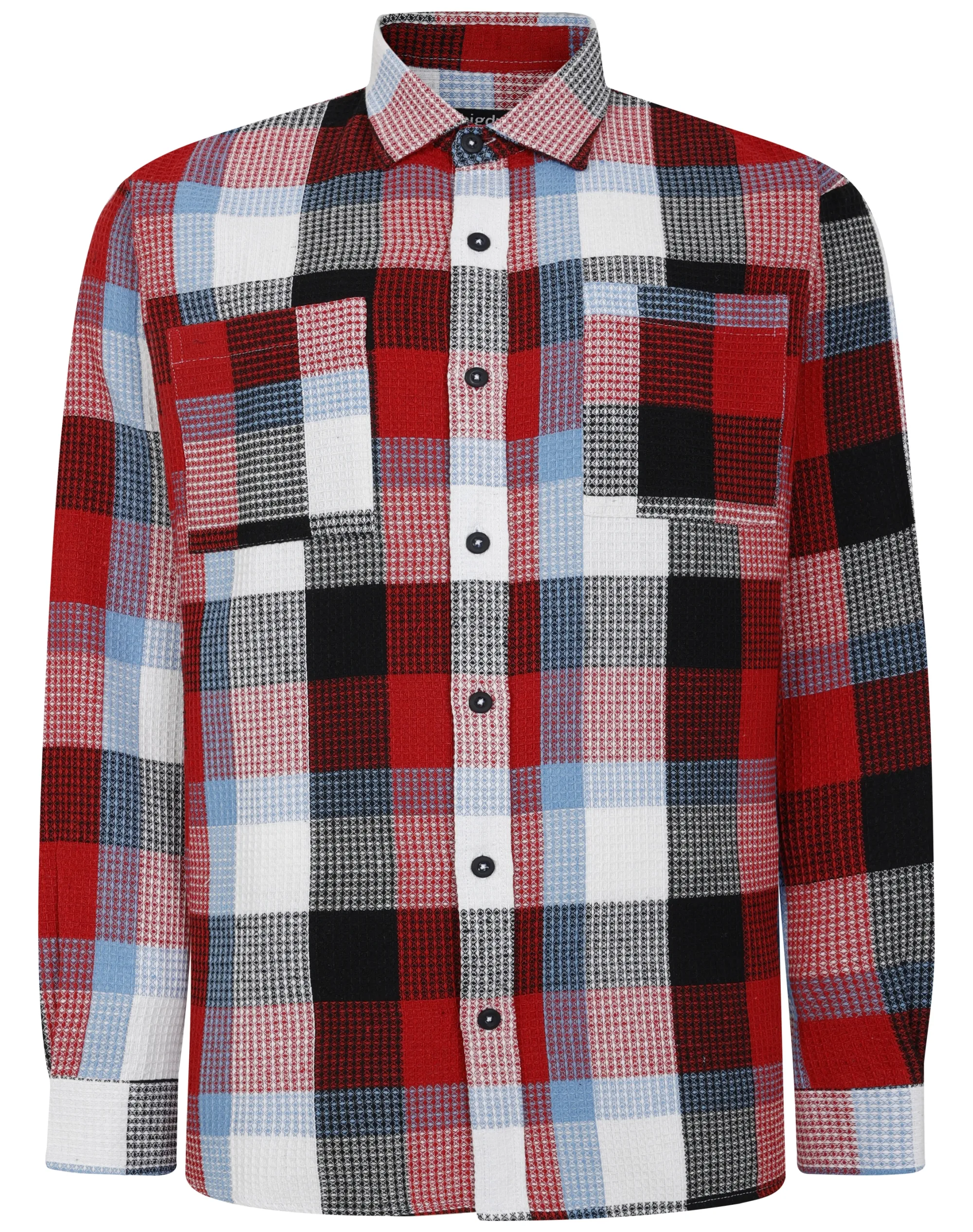 Hot Bigdude Checked Waffle Shirt Pepper Red/Blue Tall Casual Shirts
