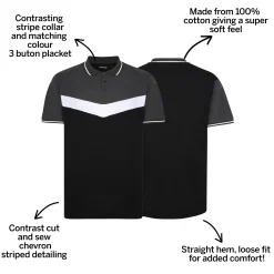 Sale Bigdude Chevron Polo Shirt Black/Charcoal Polo Shirts