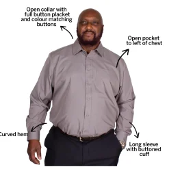 Online Bigdude Classic Long Sleeve Poplin Shirt Charcoal Dress Shirts