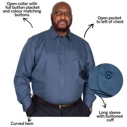 Online Bigdude Classic Long Sleeve Poplin Shirt Petrol Dress Shirts
