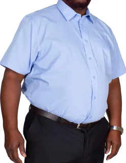 Hot Bigdude Classic Short Sleeve Poplin Shirt Light Blue Dress Shirts