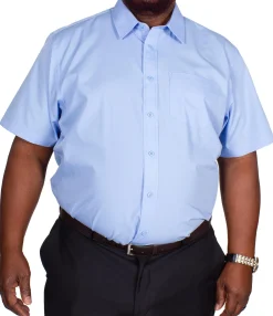 Hot Bigdude Classic Short Sleeve Poplin Shirt Light Blue Dress Shirts