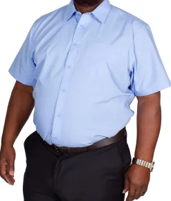 Hot Bigdude Classic Short Sleeve Poplin Shirt Light Blue Dress Shirts