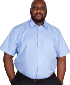 Hot Bigdude Classic Short Sleeve Poplin Shirt Light Blue Dress Shirts