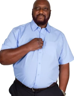 Hot Bigdude Classic Short Sleeve Poplin Shirt Light Blue Dress Shirts