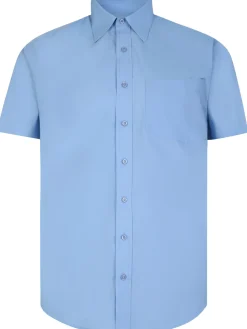 Hot Bigdude Classic Short Sleeve Poplin Shirt Light Blue Dress Shirts