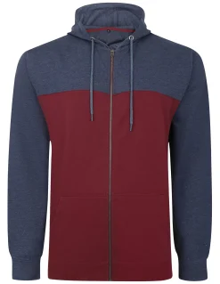 Best Bigdude Color Block Zipped Hoody Burgundy/Navy Tall Hoodies