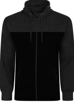 New Bigdude Color Block Zipped Hoody Black/Charcoal Tall Hoodies