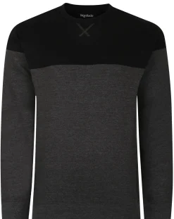 Outlet Bigdude Colour Block Jumper Black/Charcoal Sweatshirts & Cardigans