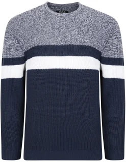 Sale Bigdude Colour Block Knitted Jumper Navy Sweatshirts & Cardigans