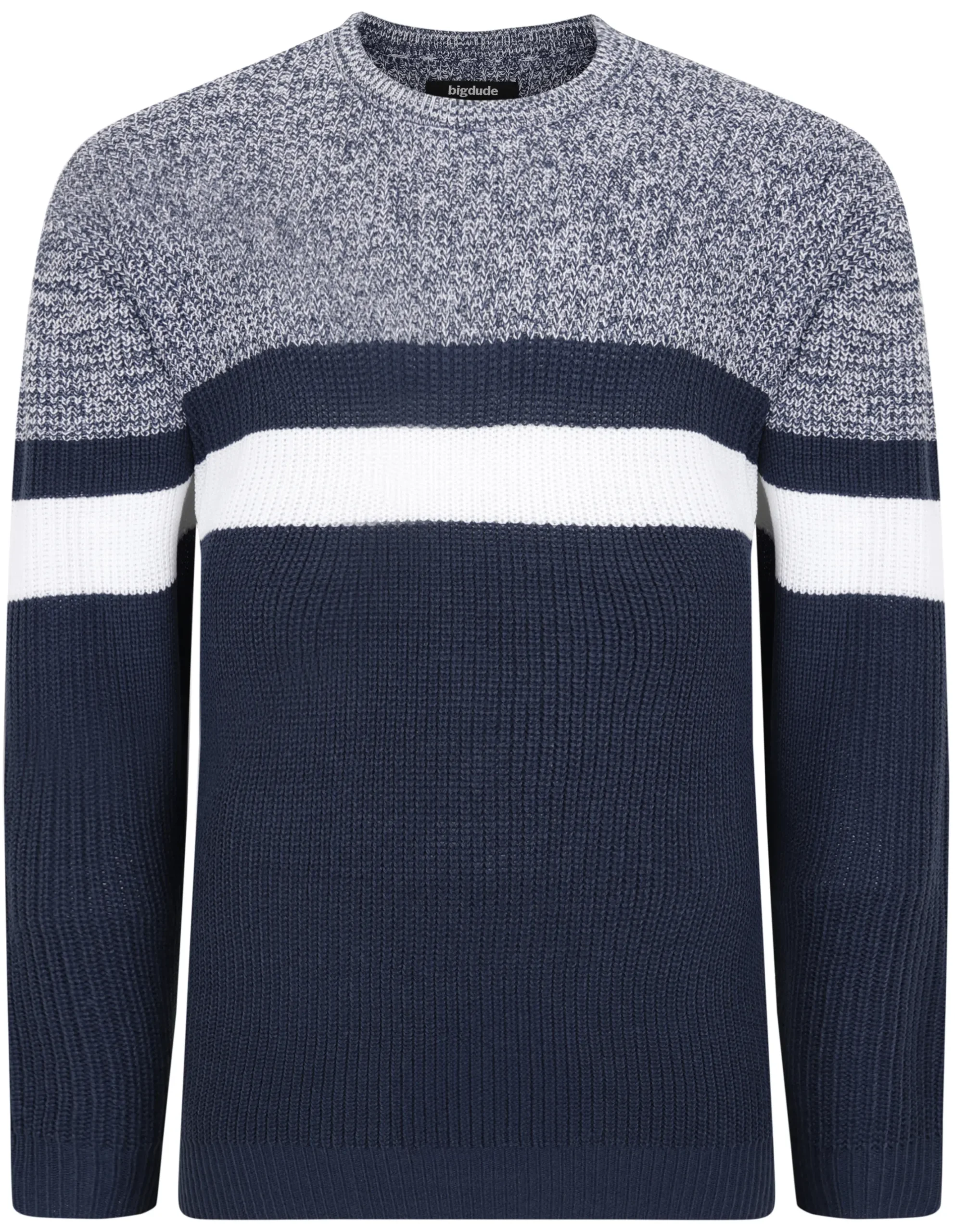 Sale Bigdude Colour Block Knitted Jumper Navy Sweatshirts & Cardigans