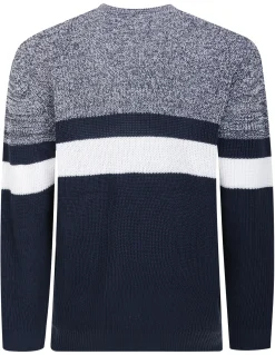 Sale Bigdude Colour Block Knitted Jumper Navy Sweatshirts & Cardigans