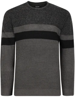Best Bigdude Colour Block Knitted Jumper Tall Charcoal Marl Sweatshirts