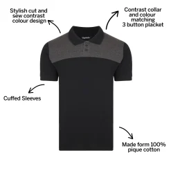 Best Bigdude Colour Block Polo Shirt Black Polo Shirts
