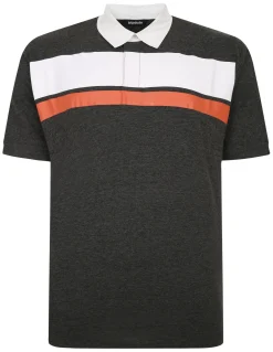 Sale Bigdude Contrast Collar Striped Polo Shirt Charcoal Polo Shirts